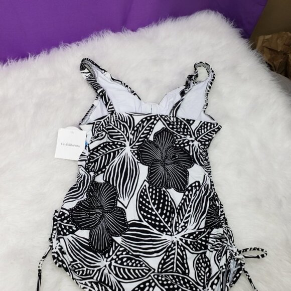 New croft & Barrow black and white tankini top with ruched sides - Picture 6 of 8